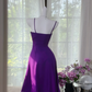 Purple halter-neck fitted midi ball gown R7623
