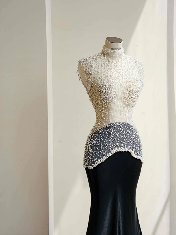 White beaded elegant waist slim fit hip long skirt, prom dress R5637