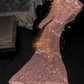 Rose gold sequined round neck fitted waist long ball gown, bridal dress R8784