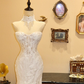 White lace strapless cinched waist slim-fitting mermaid skirt wedding dress R6588