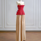 Red strapless fitted top with a gold midi skirt, long ball gown R8184