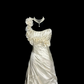 Apricot-colored one-shoulder 3D floral dress with a fitted waist and pleats, long ball gown R6668