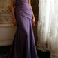 Purple one-shoulder 3D floral fitted long ball gown R6708
