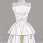 White satin strapless cinched waist ball gown with full skirt, long ball gown/bridal dress R8268