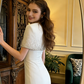White shawl, sexy, fitted waist, bodycon long ball gown, bridal dress R8600