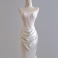 White strapless, fitted waist, bodycon long sexy ball gown/bridal dress R8182