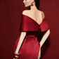 Red satin elegant design neckline waist slim fit high-end short skirt homecoming dress R4729