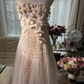 Light apricot pink halter-neck short ball gown R7743
