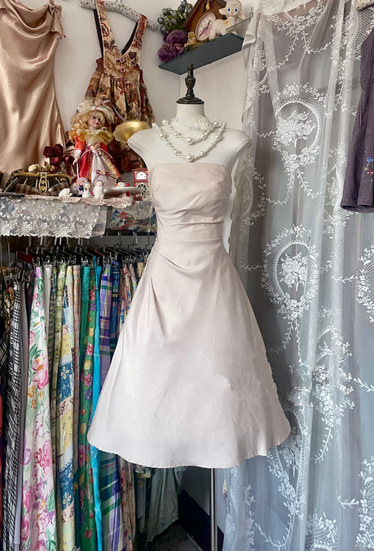 Ivory white strapless fitted midi dress, ball gown R6268