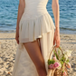 White asymmetrical suspenders waist slim pleated gentle sexy short skirt homecoming dress R4608