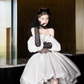 White satin tube top waist black lace sexy high-end elegant skirt short skirt homecoming dress R4205