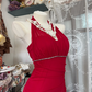 Red halter neck slim waist sexy A-line hip long skirt ball gown R6148