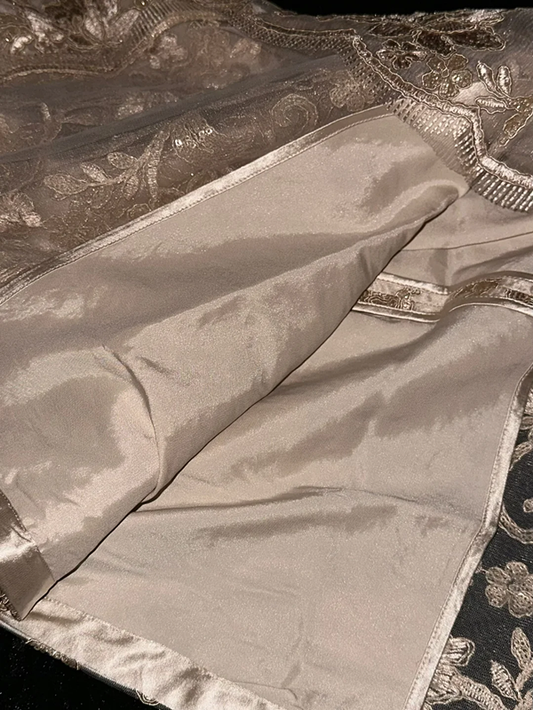 Champagne-colored, fitted, elegant, classic mid-length ball gown R6866