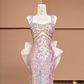 Light purple halter-neck fitted long ball gown R8413
