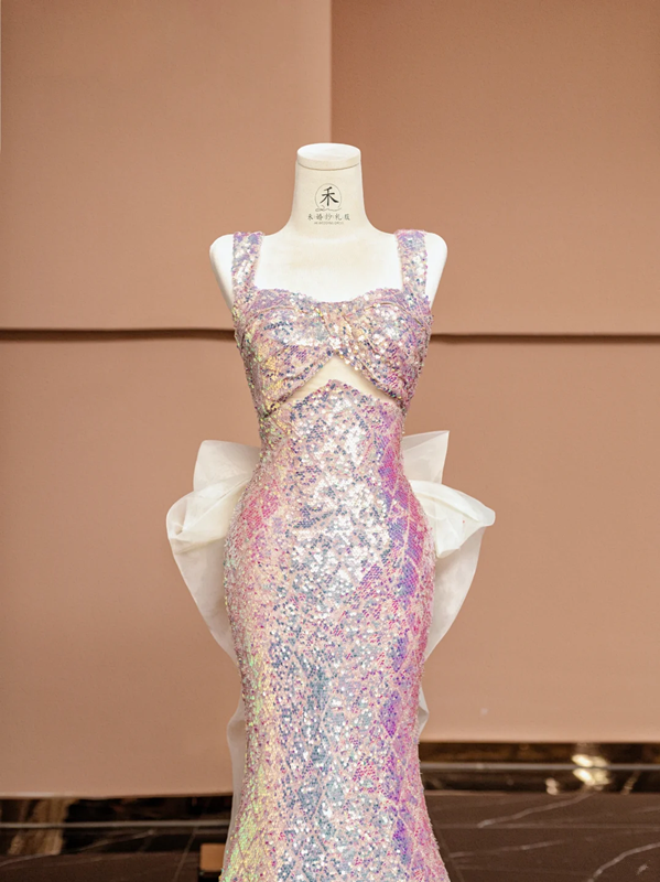 Light purple halter-neck fitted long ball gown R8413