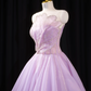 Light purple strapless, fitted waist, full skirt, long ball gown, bridal dress R8904