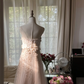 Light apricot pink halter-neck short ball gown R7743