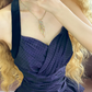 Navy Blue Halter Neck Waist-Cinched Tiered Skirt Ball Gown, Bridal Gown R7353