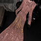 Rose gold sequined round neck fitted waist long ball gown, bridal dress R8784