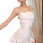 Pink suspender satin waist slim fit mini skirt homecoming dress R4406