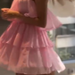 Pink tube top girl cake skirt homecoming dress R5597