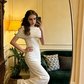 White shawl, sexy, fitted waist, bodycon long ball gown, bridal dress R8600