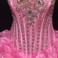 Pink strapless, fitted waist, full skirt, long ball gown R8695