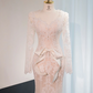 Light apricot V-neck fitted waist bodycon long ball gown, bridal dress R8994