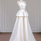 White satin strapless cinched waist ball gown with full skirt, long ball gown/bridal dress R8268