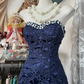 Navy blue strapless, fitted, bodycon fishtail gown, sexy ball gown R6347
