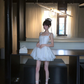 White suspenders waist sexy puffy skirt homecoming dress R5057