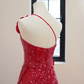 Red asymmetrical neckline, fitted waist, long ball gown R8473