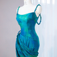 Lake blue halter-neck fitted waist bodycon long ball gown R9024