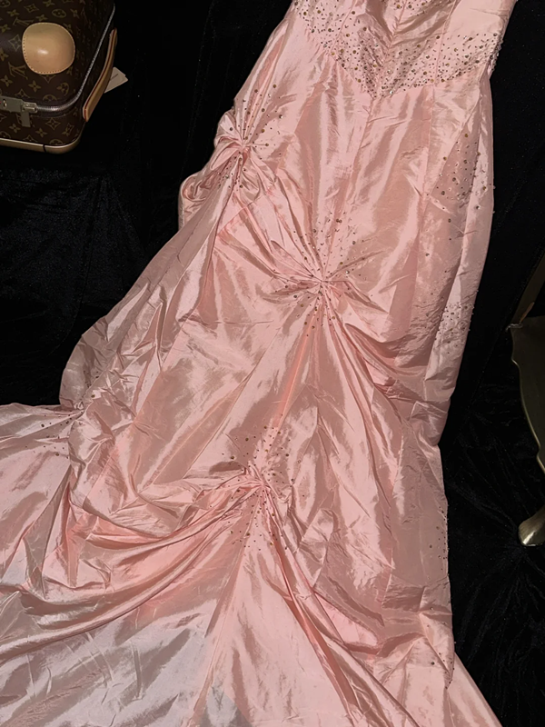 Light pink strapless fitted waist elegant fairy long ball gown R6907