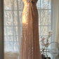 Light pink halter-neck low-cut fitted long ball gown R7703
