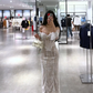 Light brown off-the-shoulder low-cut sexy fitted waist bodycon long ball gown R7894