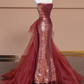 Red sequined strapless fitted waist bodycon long ball gown/bridal dress R8298