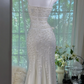 White halter-neck fitted bodycon long ball gown R7662