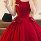 Red Spaghetti Strap Vintage Waist-Cinched Puff-Skirt Ball Gown & Bridal Gown R7389