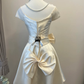 White short sleeve elegant neckline satin waist slim fit short skirt homecoming dress R4168