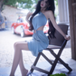 Light blue halter neck and waist-revealing sexy ball gown R7067