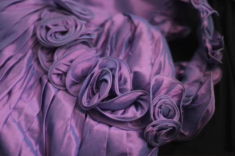 Purple one-shoulder 3D floral fitted long ball gown R6708