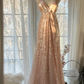 Light pink halter-neck low-cut fitted long ball gown R7703