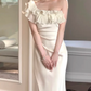 White ruffled neckline slim waist sexy maxi ball gown R6229