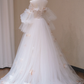 White Strapless One Shoulder Waist Floral Slim Fit A-Line Long Dress Bridal Gown R5714