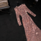 Rose gold sequined round neck fitted waist long ball gown, bridal dress R8784