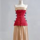 Red strapless fitted top with a gold midi skirt, long ball gown R8184