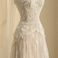 Apricot lace tube top slim waist A-line maxi skirt, prom dress R5673