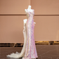 Light purple halter-neck fitted long ball gown R8413