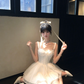 White suspenders waist sexy puffy skirt homecoming dress R5057